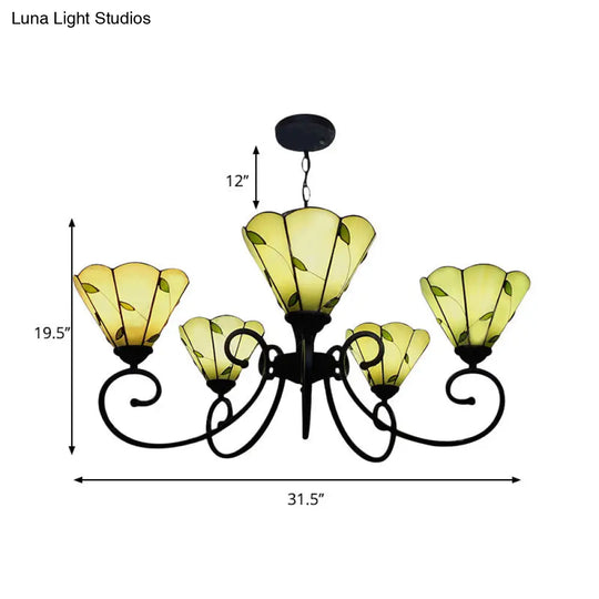 Leaf Chandelier Pendant Light - Loft Style | 5 Lights Stained Glass Beige