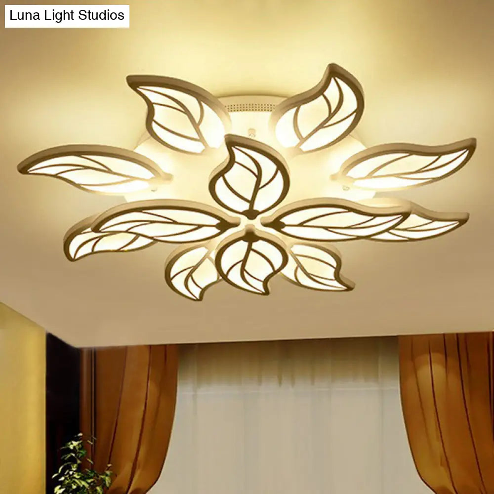 Leaf Led Semi Flush Mount Light In White Acrylic For Simple Living Room Ceiling 12 / Warm