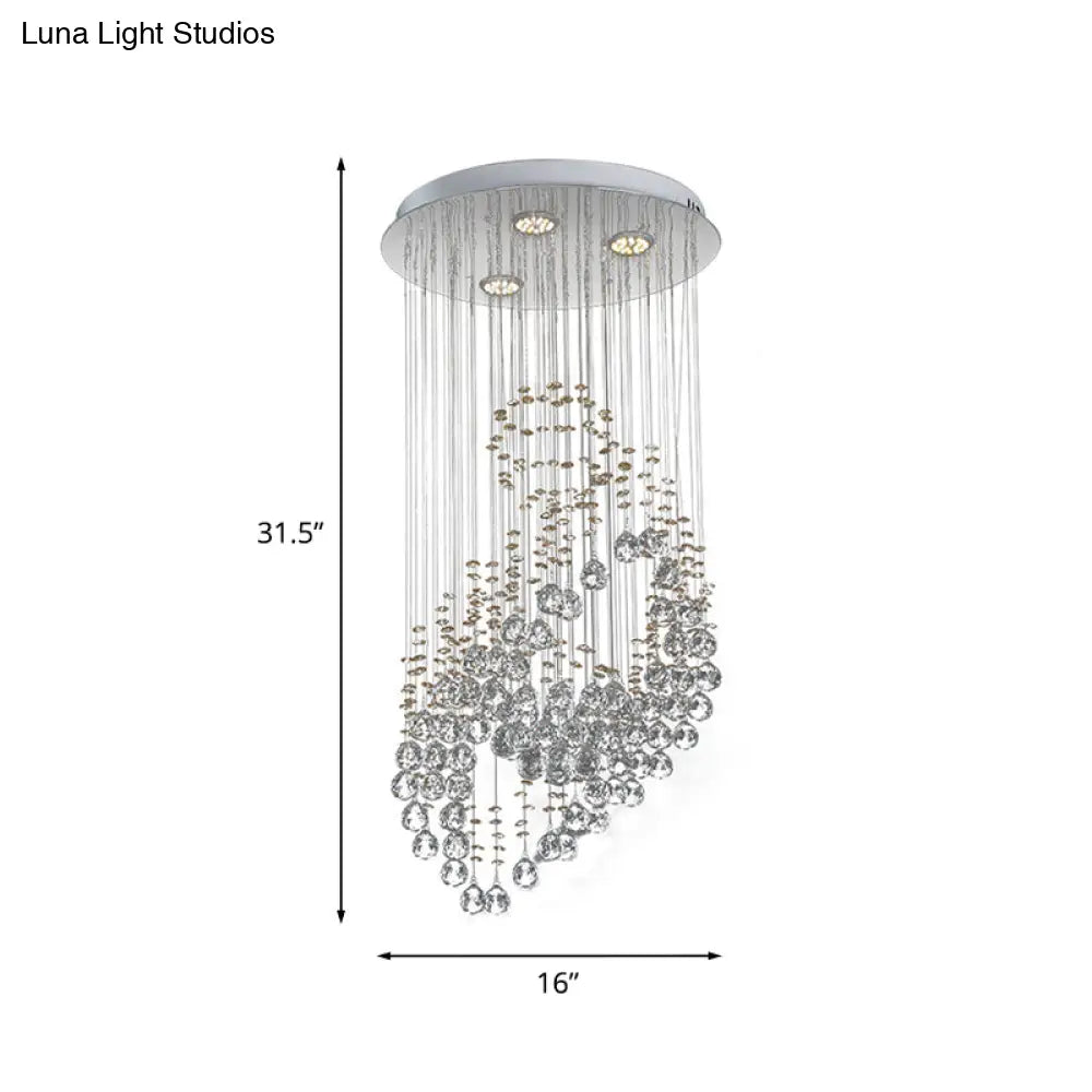 Leaf Shaped Led Pendant With Crystal Balls For Modern Bedroom Lighting