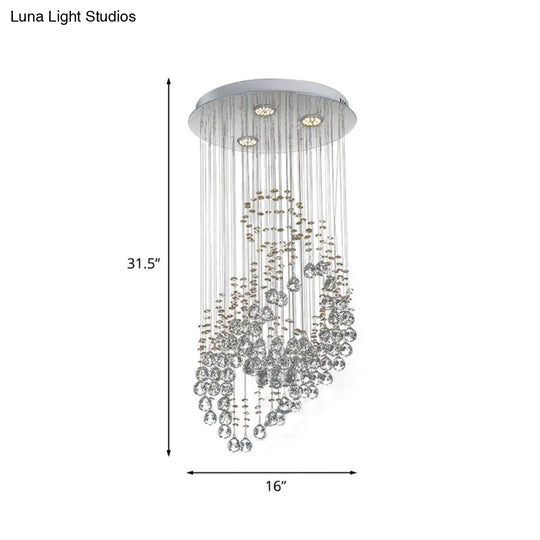 Leaf Shaped Led Pendant With Crystal Balls For Modern Bedroom Lighting
