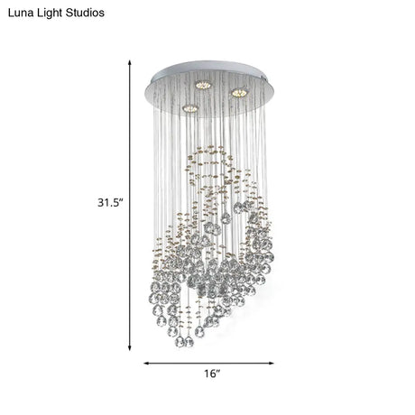 Leaf Shaped Led Pendant With Crystal Balls For Modern Bedroom Lighting