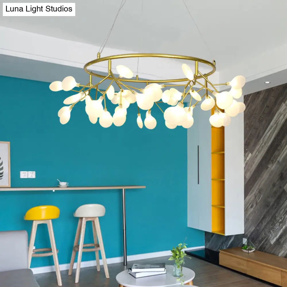 Leaf-Shaped Pendant Lamp: Modern Acrylic Living Room Chandelier In Black/Gold 31.5/35.5 W