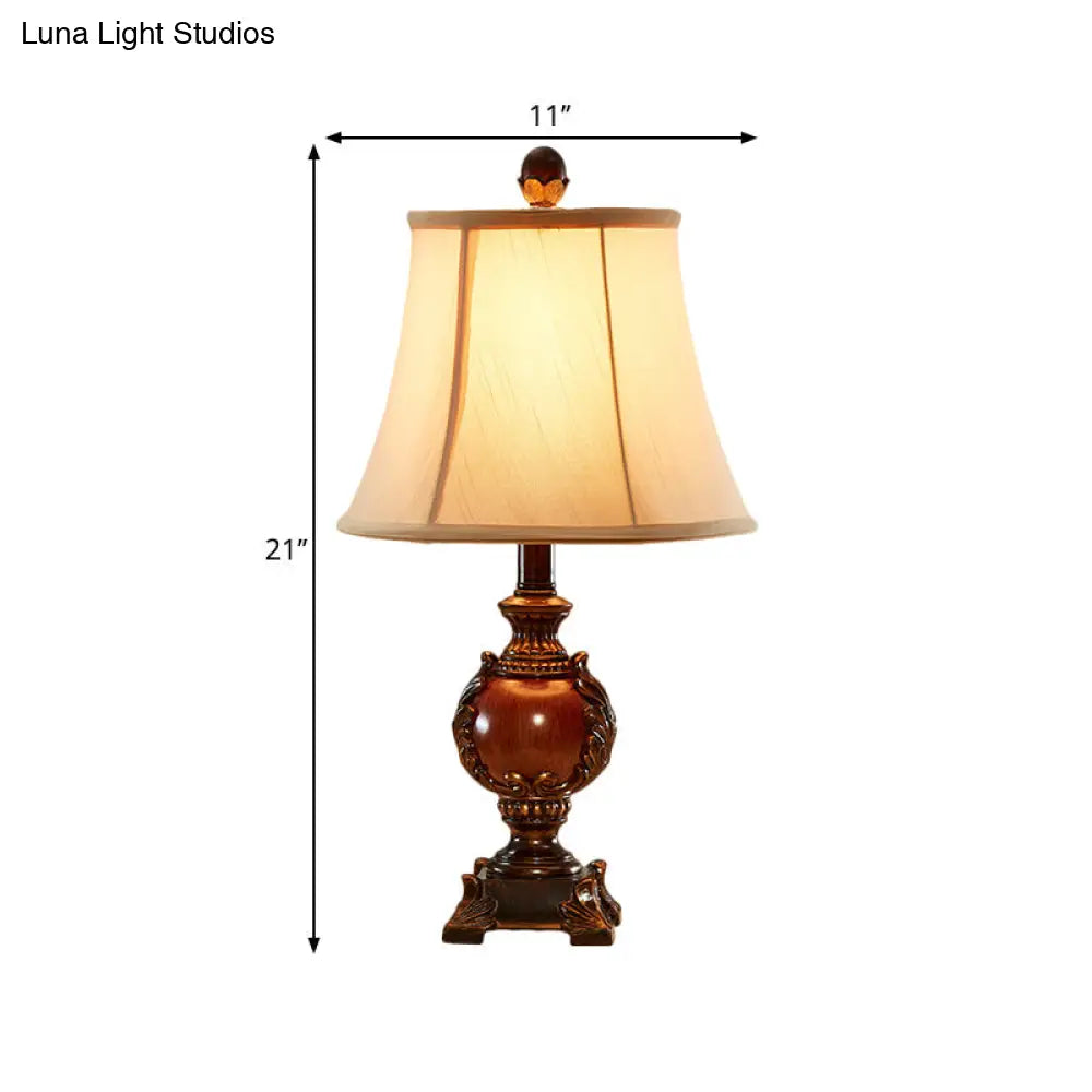 Leah - Traditional Empire Shaped Guest Room Desk Light Style Fabric 1 Bulb Brown Table With Urn Base