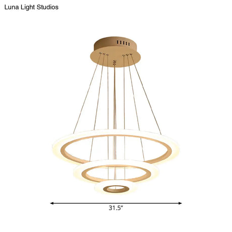 Led 2/3-Tiered Acrylic Chandelier - Modern Coffee Hoop Pendant Light Kit Small/Large Size