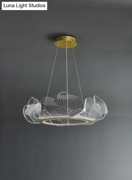 Led Acrylic Leaf Chandelier In Simplicity Gold Finish - Dining Room Pendant Light