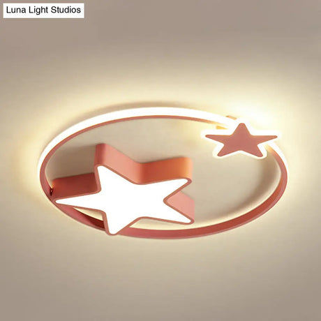 Led Acrylic Star Flush Mount Light - White/Pink Ceiling Fixture For Bedroom