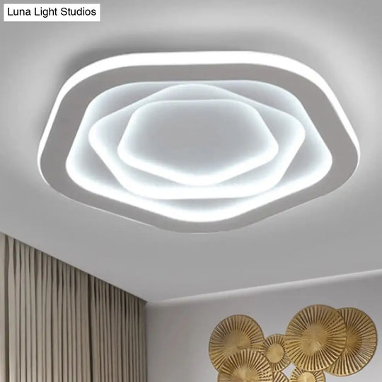 Led Acrylic White Pentagon Flush Ceiling Light - 16/19.5/23.5 With Warm/White / 16