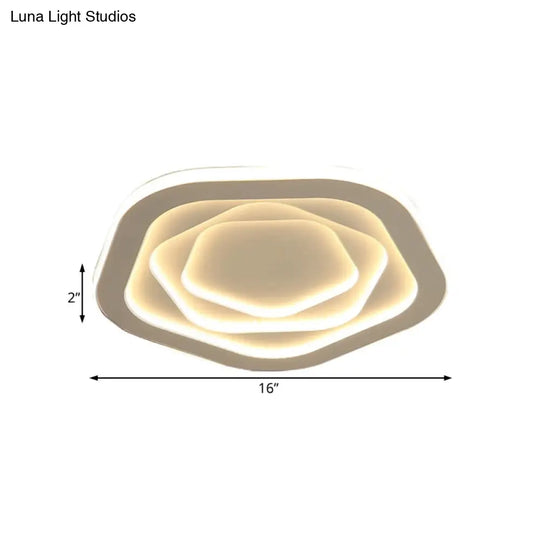 Led Acrylic White Pentagon Flush Ceiling Light - 16/19.5/23.5’ With Warm/White