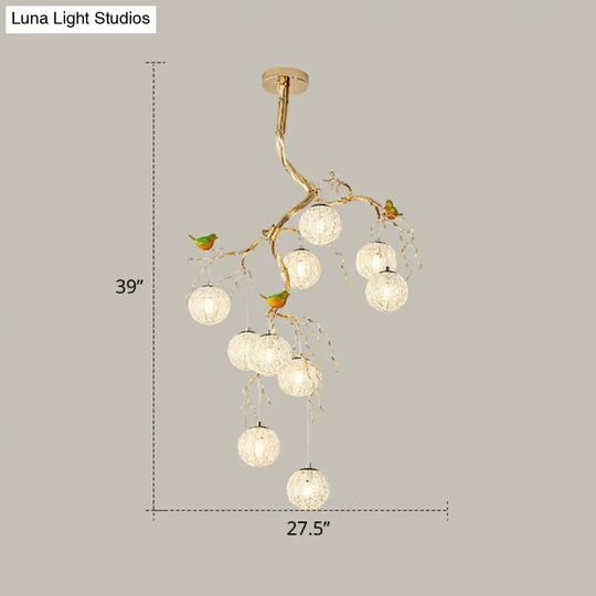 Led Chandelier - Stylish Aluminum Wire Gold Hanging Lamp With Bird Decor 10 / Third Gear