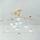 Led Ball Tree Chandelier: Artistic Gold Hanging Lamp With Bird Decor Aluminum Wire 9 / White
