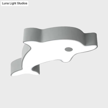 Led Bedroom Ceiling Flush Mount Dolphin Acrylic Shade Light In Cartoon Grey/Blue/Green Finish