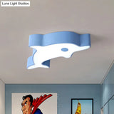 Led Bedroom Ceiling Flush Mount Dolphin Acrylic Shade Light In Cartoon Grey/Blue/Green Finish