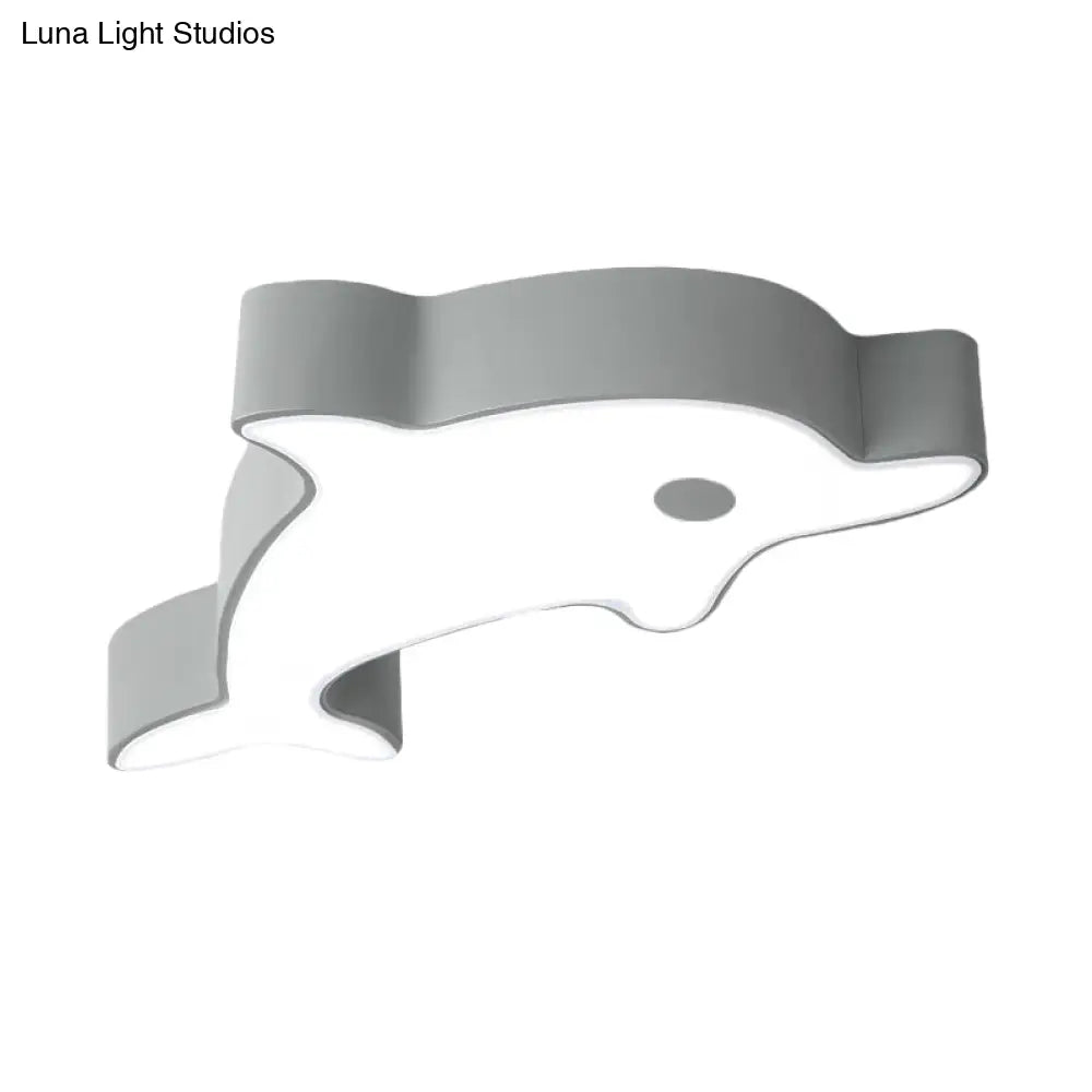 Led Bedroom Ceiling Flush Mount Dolphin Acrylic Shade Light In Cartoon Grey/Blue/Green Finish