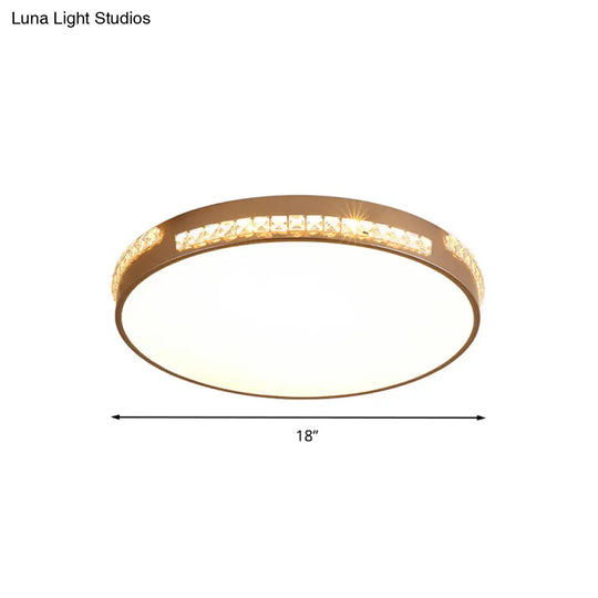 Led Bedroom Ceiling Light Fixture - Gold Flush Mount With Crystal Drum Shade (18”/21.5”) Warm/3