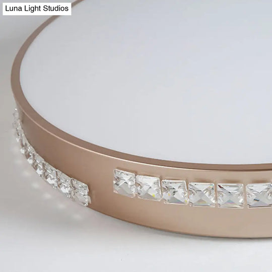 Led Bedroom Ceiling Light Fixture - Gold Flush Mount With Crystal Drum Shade (18”/21.5”) Warm/3
