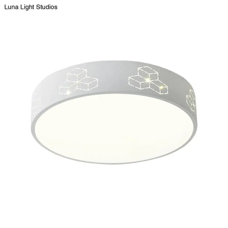 Led Bedroom Flush Mount Ceiling Fixture - Kids Pink/White/Blue Light With Fun Cutouts In Moon Star