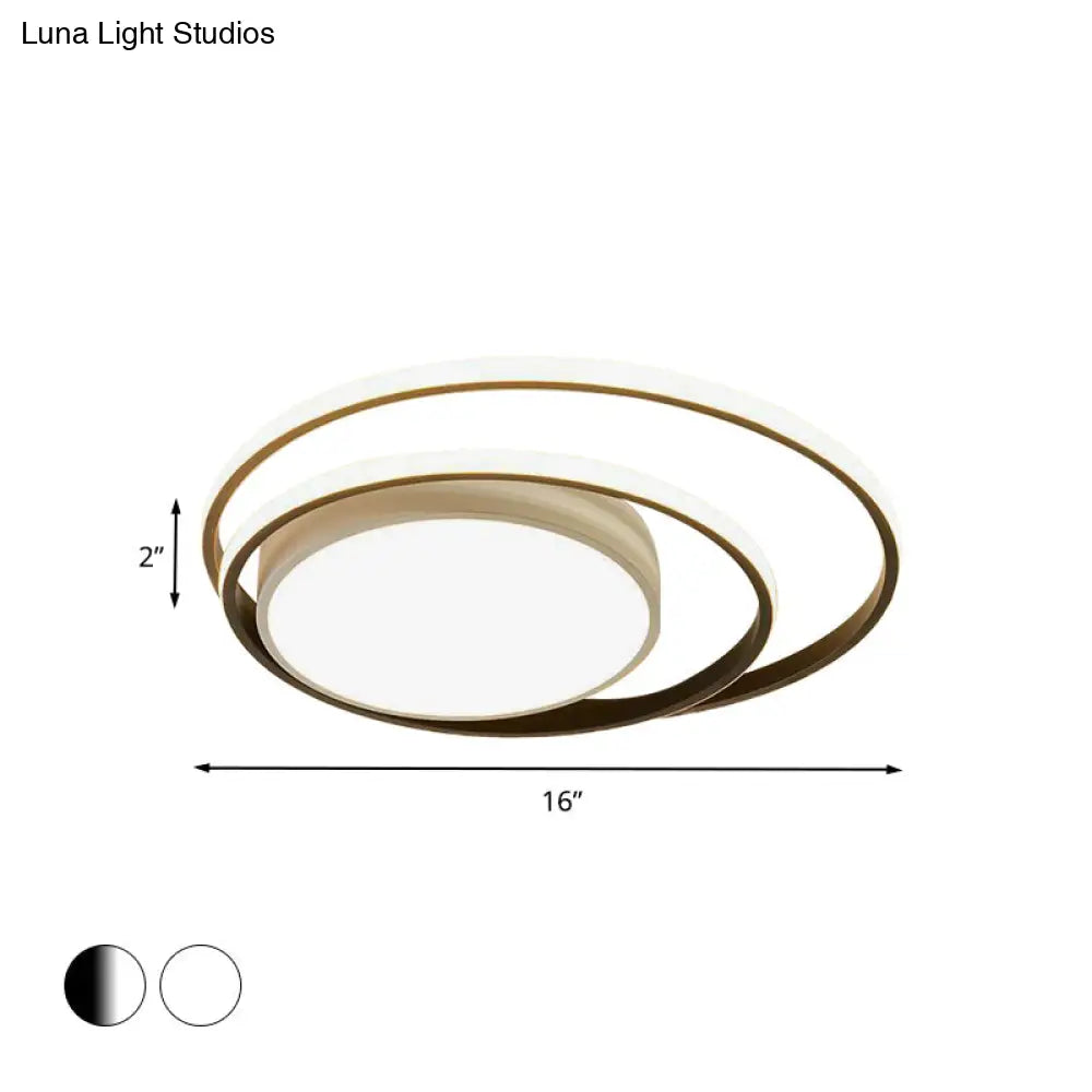 Led Bedroom Flush Mount Fixture With Dual Rings Acrylic Shade In Warm/White Light 16’/19.5’