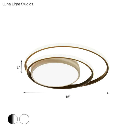 Led Bedroom Flush Mount Fixture With Dual Rings Acrylic Shade In Warm/White Light 16’/19.5’