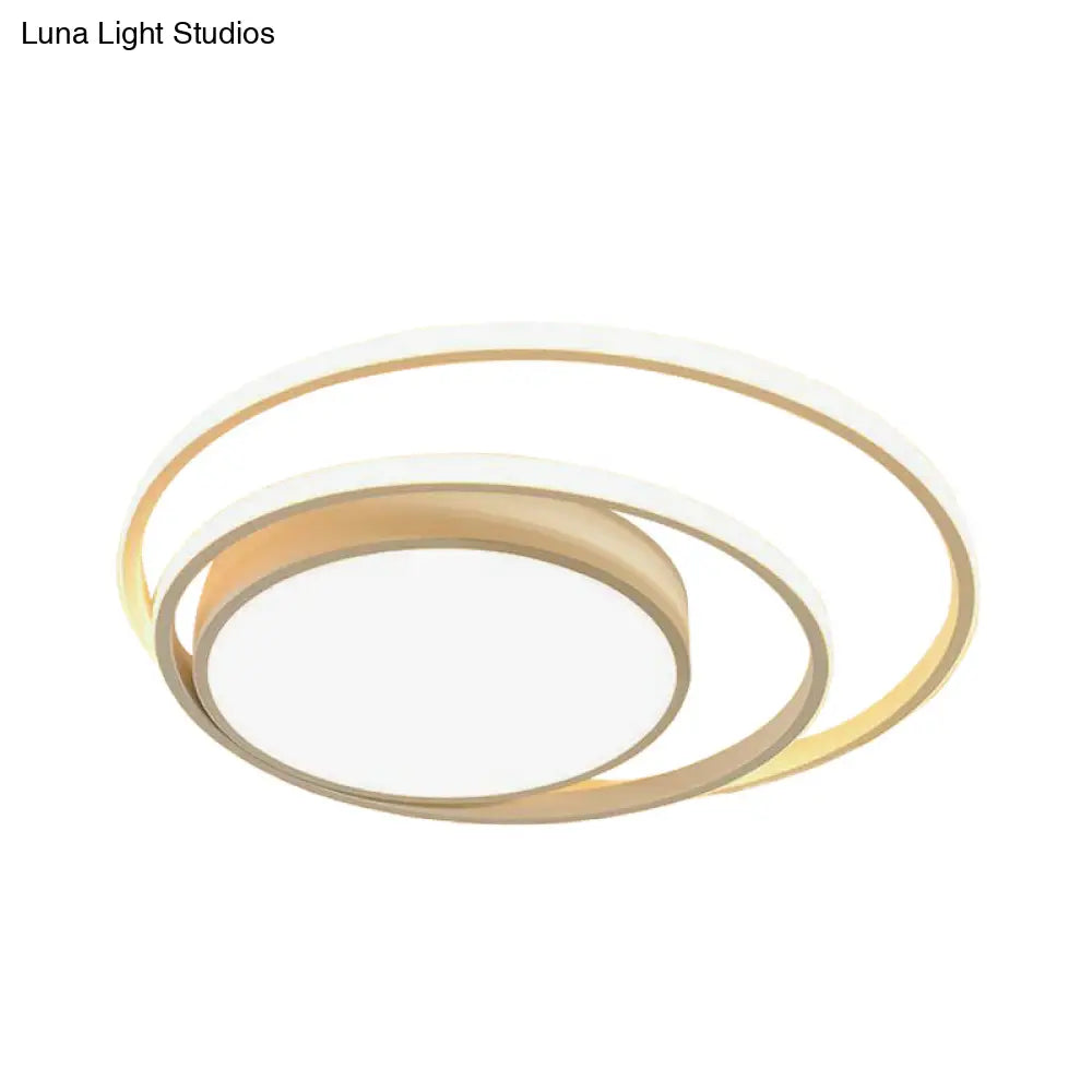 Led Bedroom Flush Mount Fixture With Dual Rings Acrylic Shade In Warm/White Light 16’/19.5’