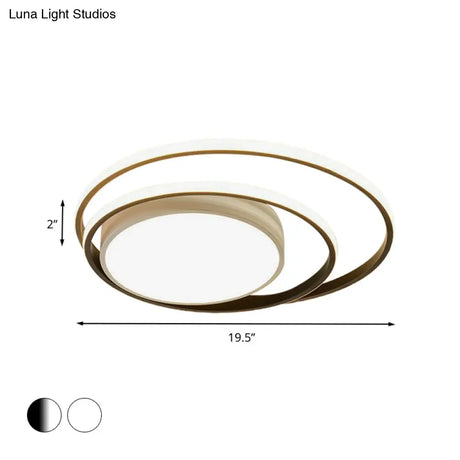 Led Bedroom Flush Mount Fixture With Dual Rings Acrylic Shade In Warm/White Light 16’/19.5’