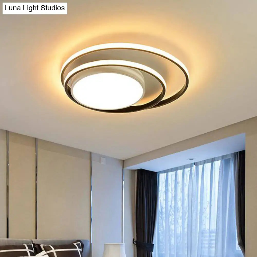 Led Bedroom Flush Mount Fixture With Dual Rings Acrylic Shade In Warm/White Light 16’/19.5’