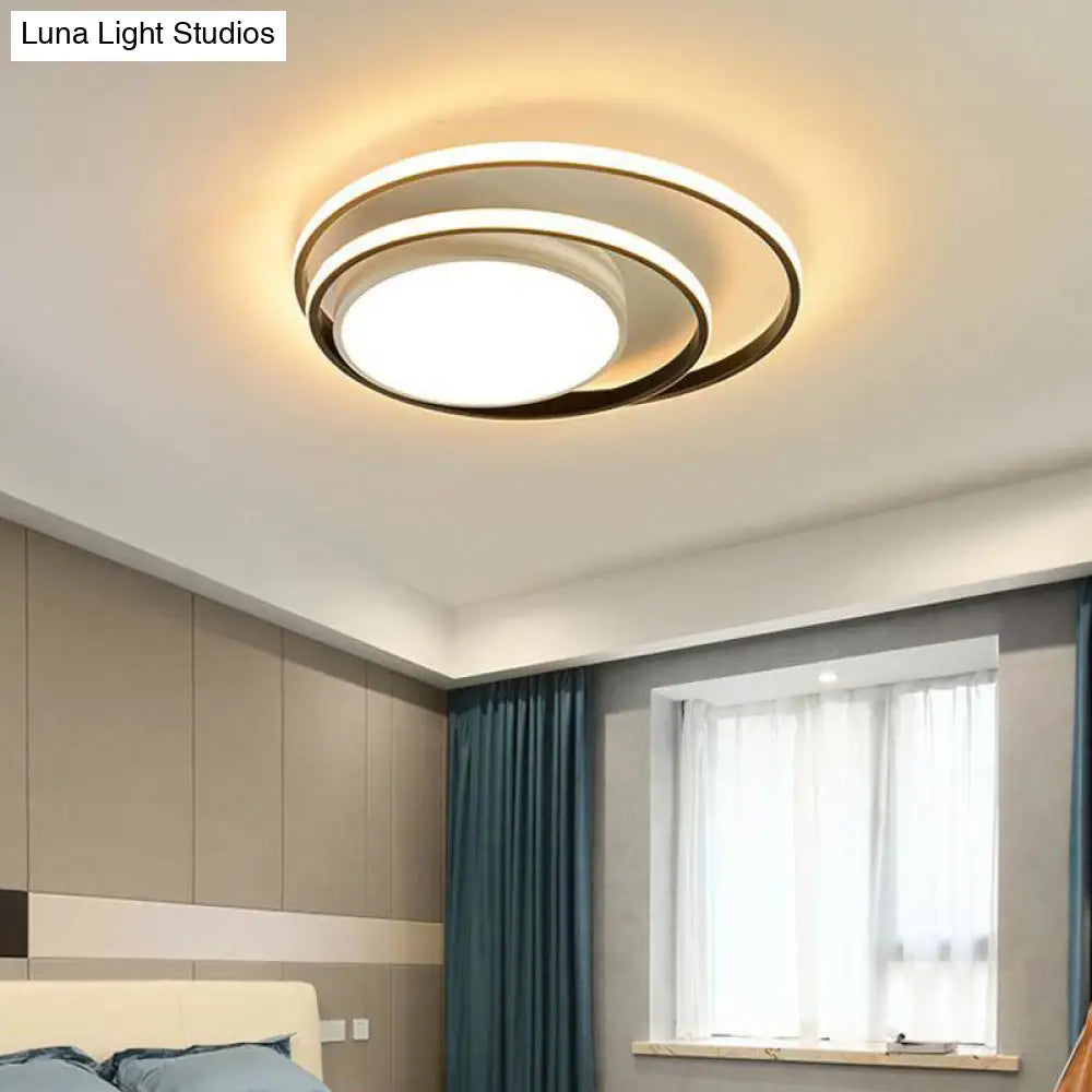 Led Bedroom Flush Mount Fixture With Dual Rings Acrylic Shade In Warm/White Light 16/19.5 Wide -