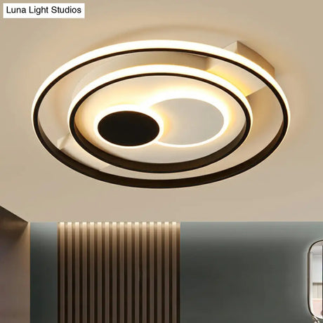Led Black Flush Mount Ceiling Light For Bedroom - Simple Acrylic Circle Design