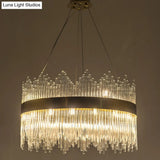 Led Brass Chandelier Light Fixture - Round Crystal Rod Suspension Waterfall Design 25.5’/31.5