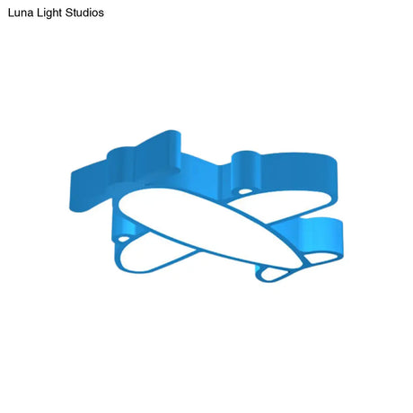 Led Cartoon Plane Flush Mount Ceiling Light With Acrylic Shade - Red Pink And Blue