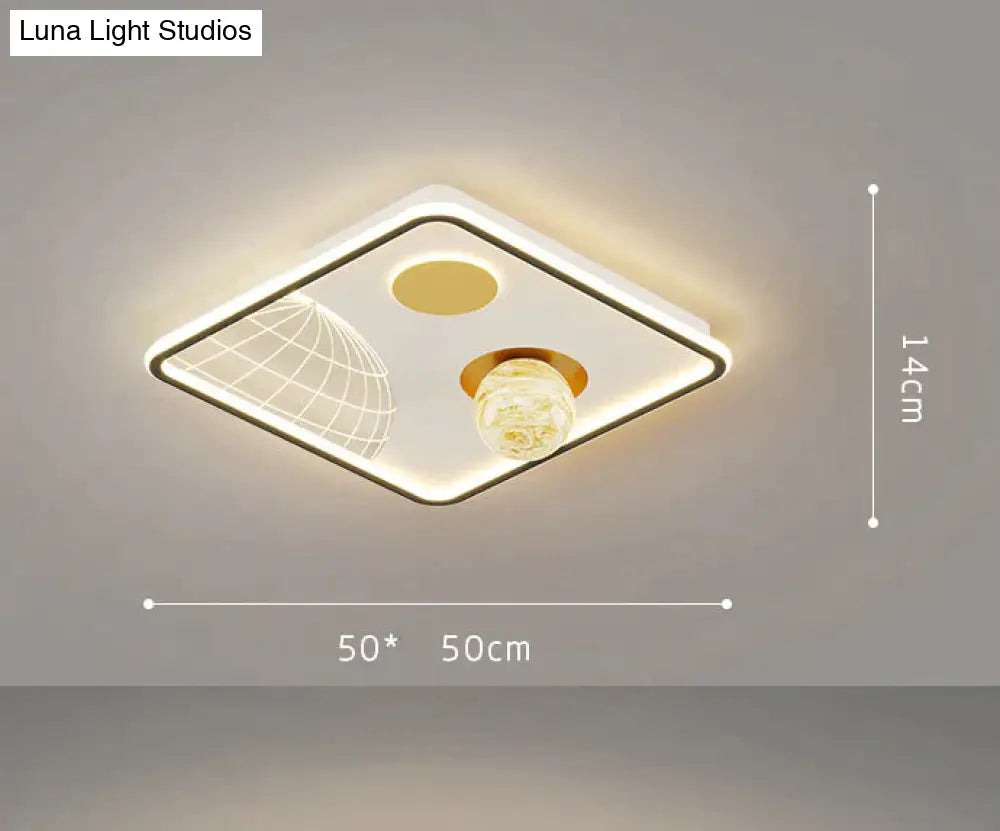 Led Ceiling Lamp Glass Living Room Dining Bedroom Modern Simple Black / Square Tri-Color Light