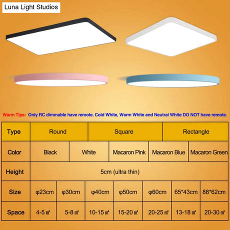 LED Ceiling Light Modern Panel Lamp Lighting Fixture Surface Mount Flush Remote Control Ceiling