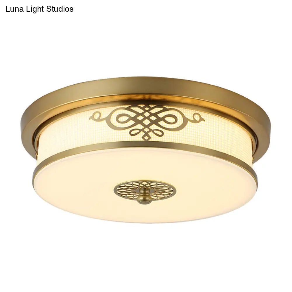 Led Ceiling Light With Brass Finish - Traditional Metallic Round Flushmount In Multiple Sizes