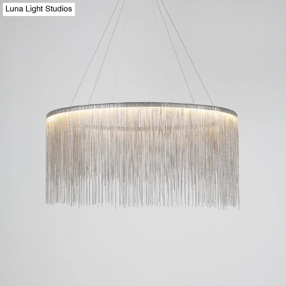 Led Chain Fringe Chandelier - Minimalistic Metal Pendant Light For Living Room