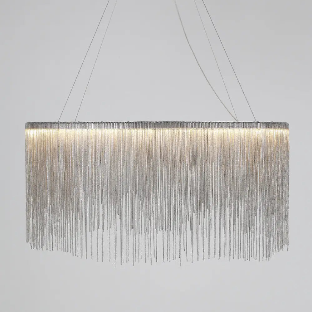 Led Chain Fringe Chandelier - Modern Metal Pendant Light For Living Room Silver / 15.5’