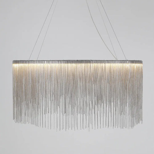 Led Chain Fringe Chandelier - Modern Metal Pendant Light For Living Room Silver / 15.5’