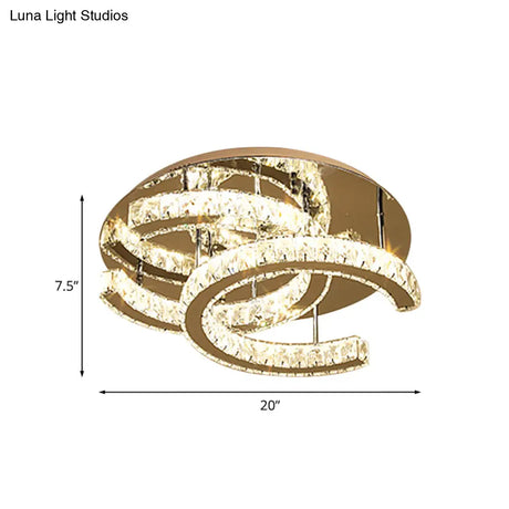 Led Chrome Ceiling Light With Double - C Shaped Beveled K9 Crystal And Flush Mount Design
