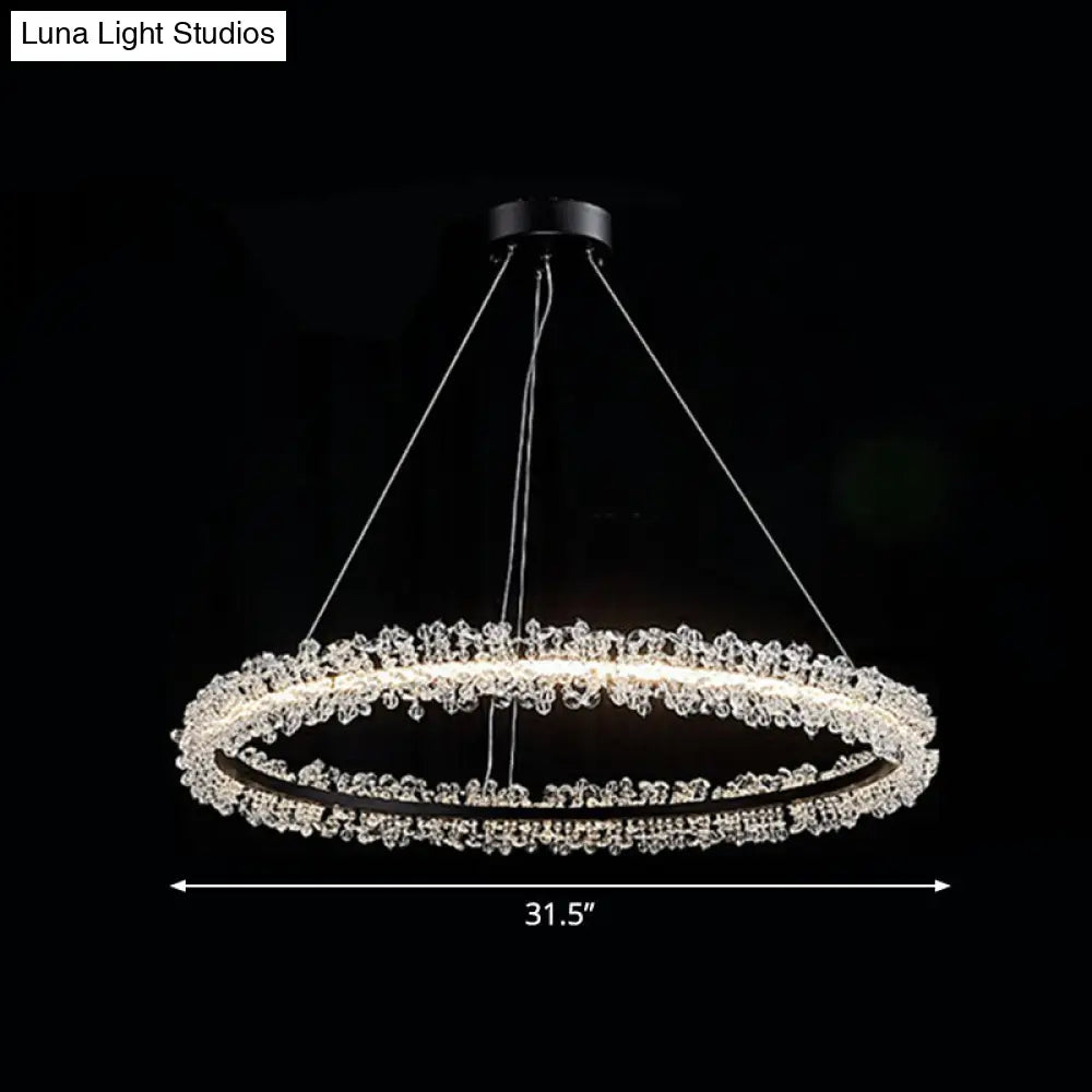 Simplicity Circle Led Chandelier With Crystal Beads - Elegant Pendant Lighting Fixture For Living