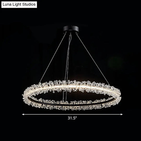 Simplicity Circle Led Chandelier With Crystal Beads - Elegant Pendant Lighting Fixture For Living