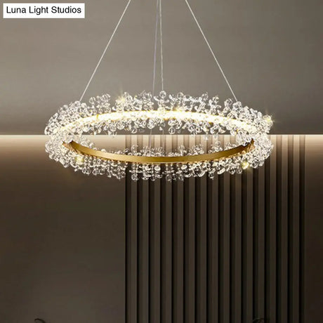 Led Circle Chandelier With Crystal Beads - Elegant Living Room Pendant Light