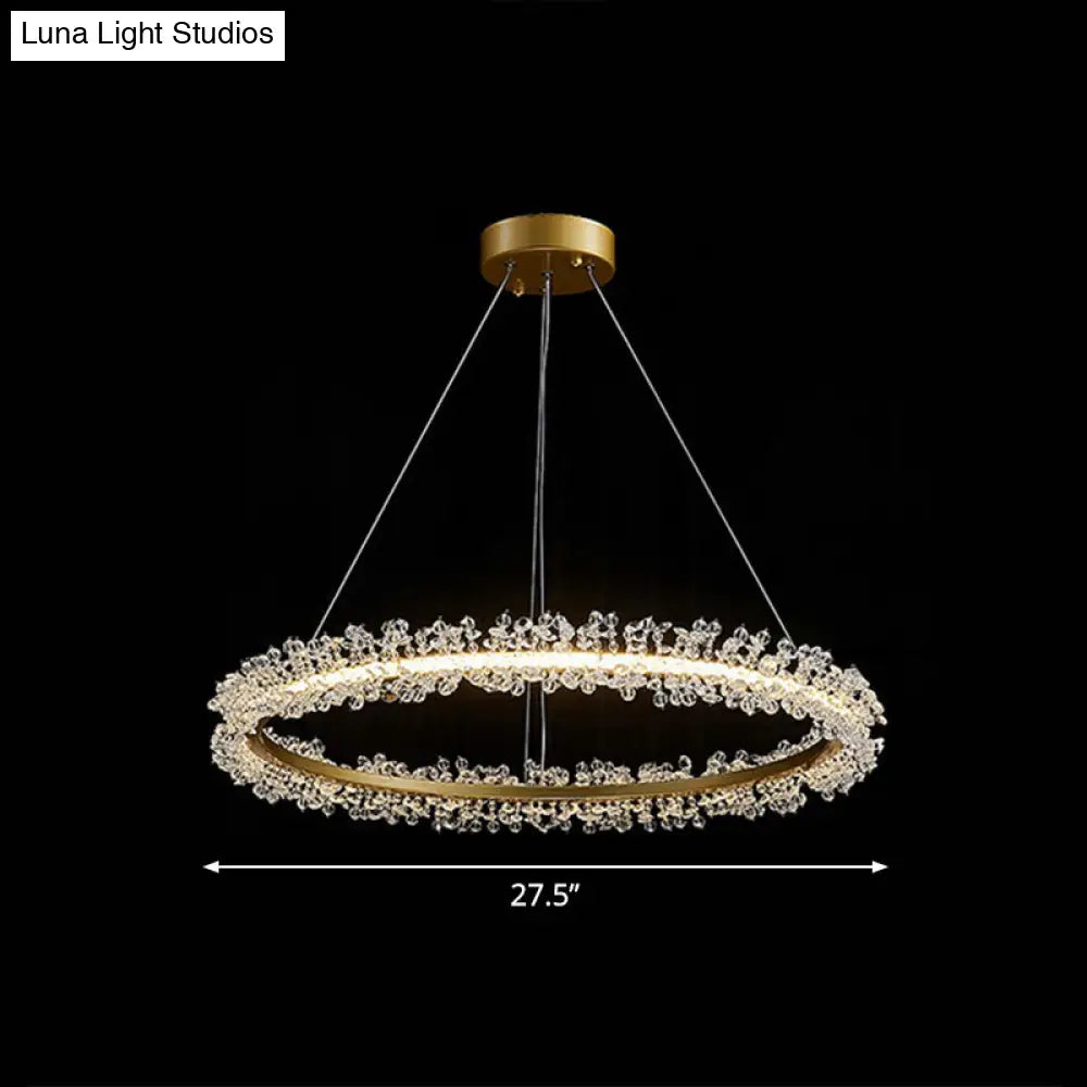 Simplicity Circle Led Chandelier With Crystal Beads - Elegant Pendant Lighting Fixture For Living