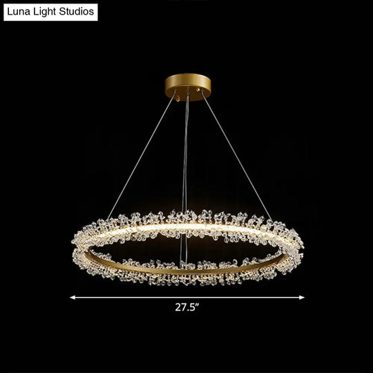 Simplicity Circle Led Chandelier With Crystal Beads - Elegant Pendant Lighting Fixture For Living