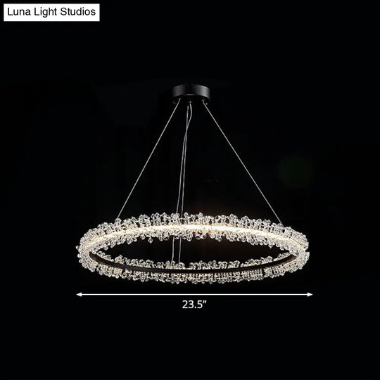 Simplicity Circle Led Chandelier With Crystal Beads - Elegant Pendant Lighting Fixture For Living