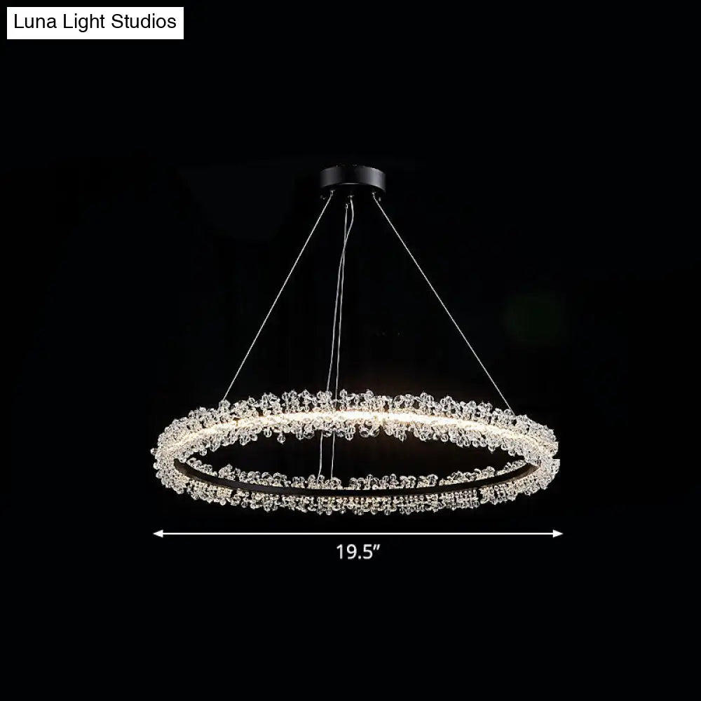 Simplicity Circle Led Chandelier With Crystal Beads - Elegant Pendant Lighting Fixture For Living