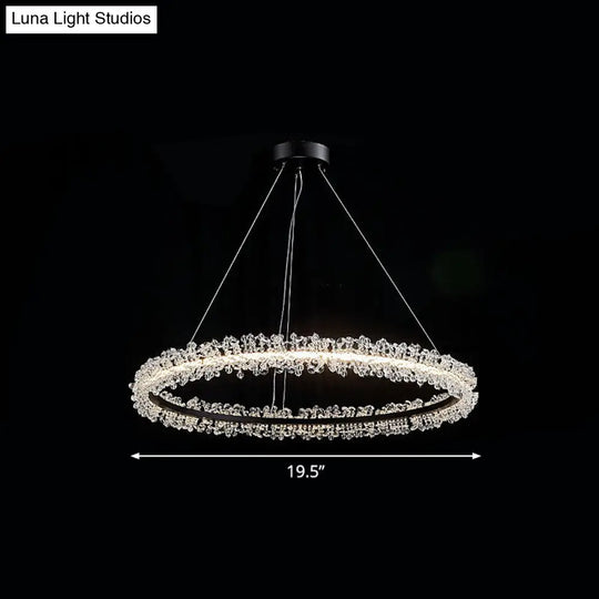 Simplicity Circle Led Chandelier With Crystal Beads - Elegant Pendant Lighting Fixture For Living