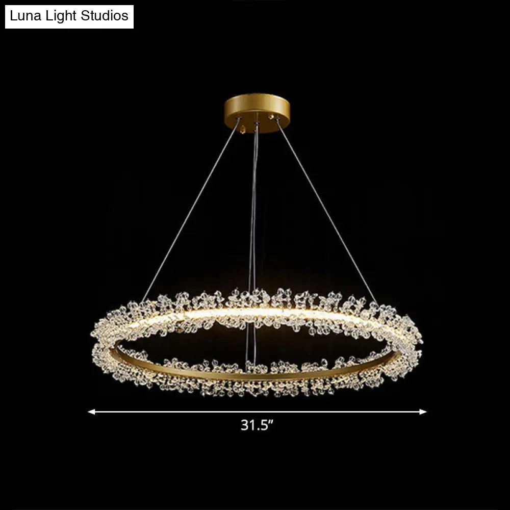 Simplicity Circle Led Chandelier With Crystal Beads - Elegant Pendant Lighting Fixture For Living