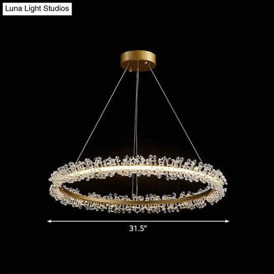 Simplicity Circle Led Chandelier With Crystal Beads - Elegant Pendant Lighting Fixture For Living