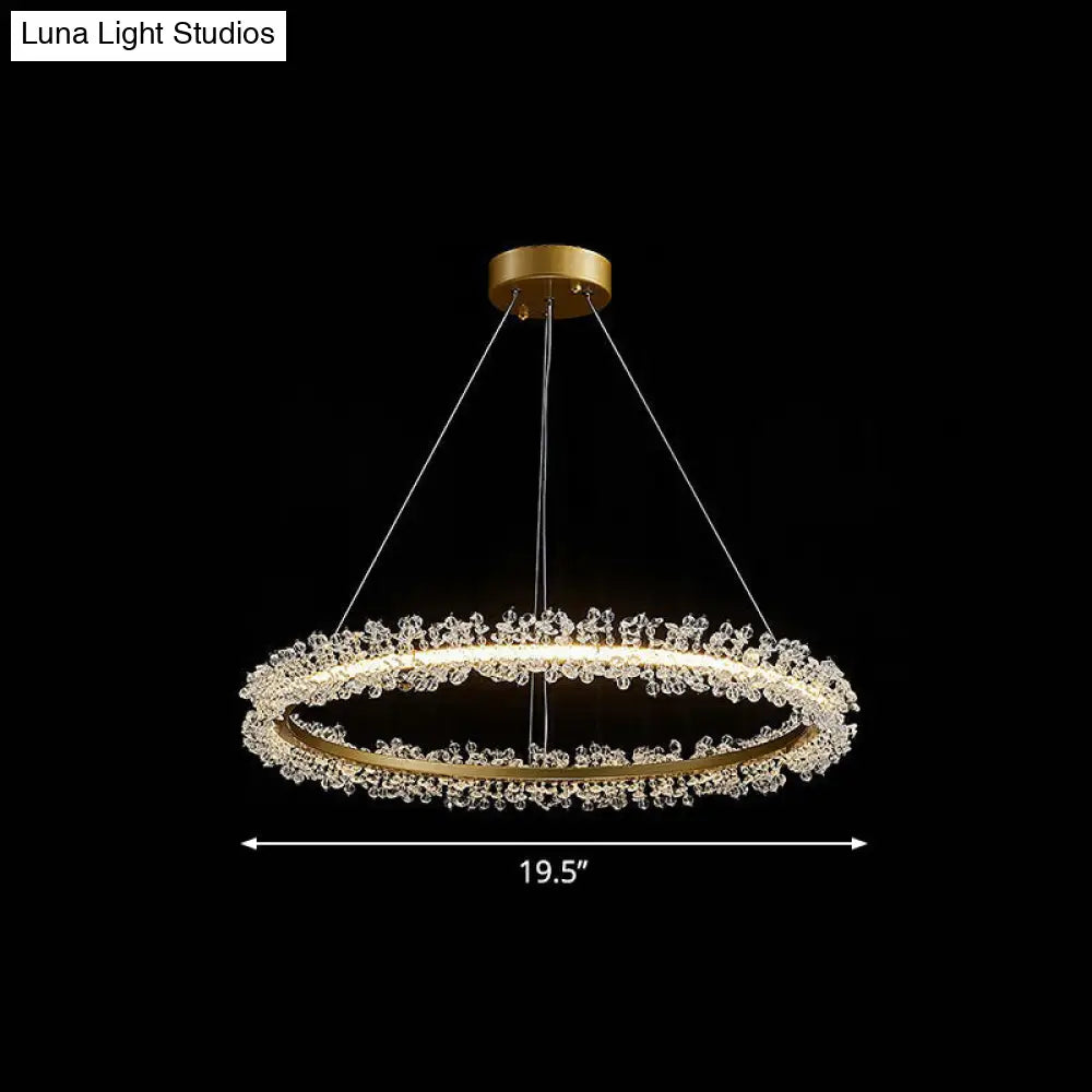 Simplicity Circle Led Chandelier With Crystal Beads - Elegant Pendant Lighting Fixture For Living