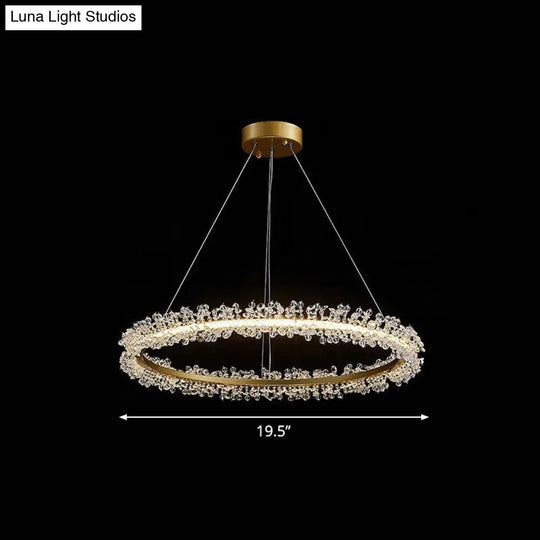 Simplicity Circle Led Chandelier With Crystal Beads - Elegant Pendant Lighting Fixture For Living