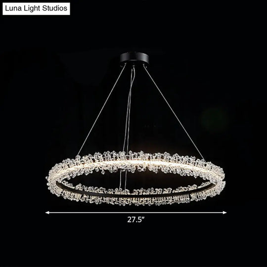 Simplicity Circle Led Chandelier With Crystal Beads - Elegant Pendant Lighting Fixture For Living