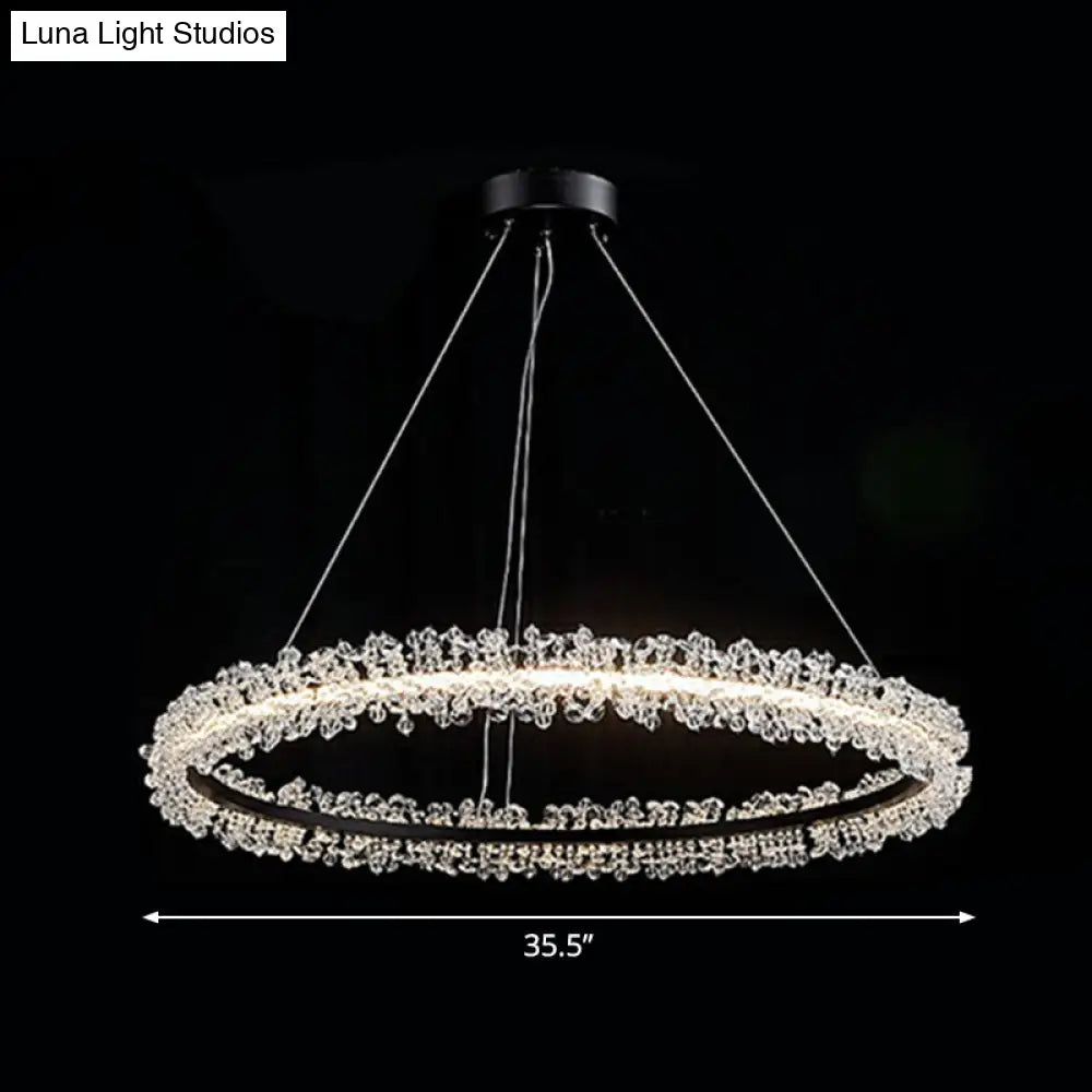 Simplicity Circle Led Chandelier With Crystal Beads - Elegant Pendant Lighting Fixture For Living